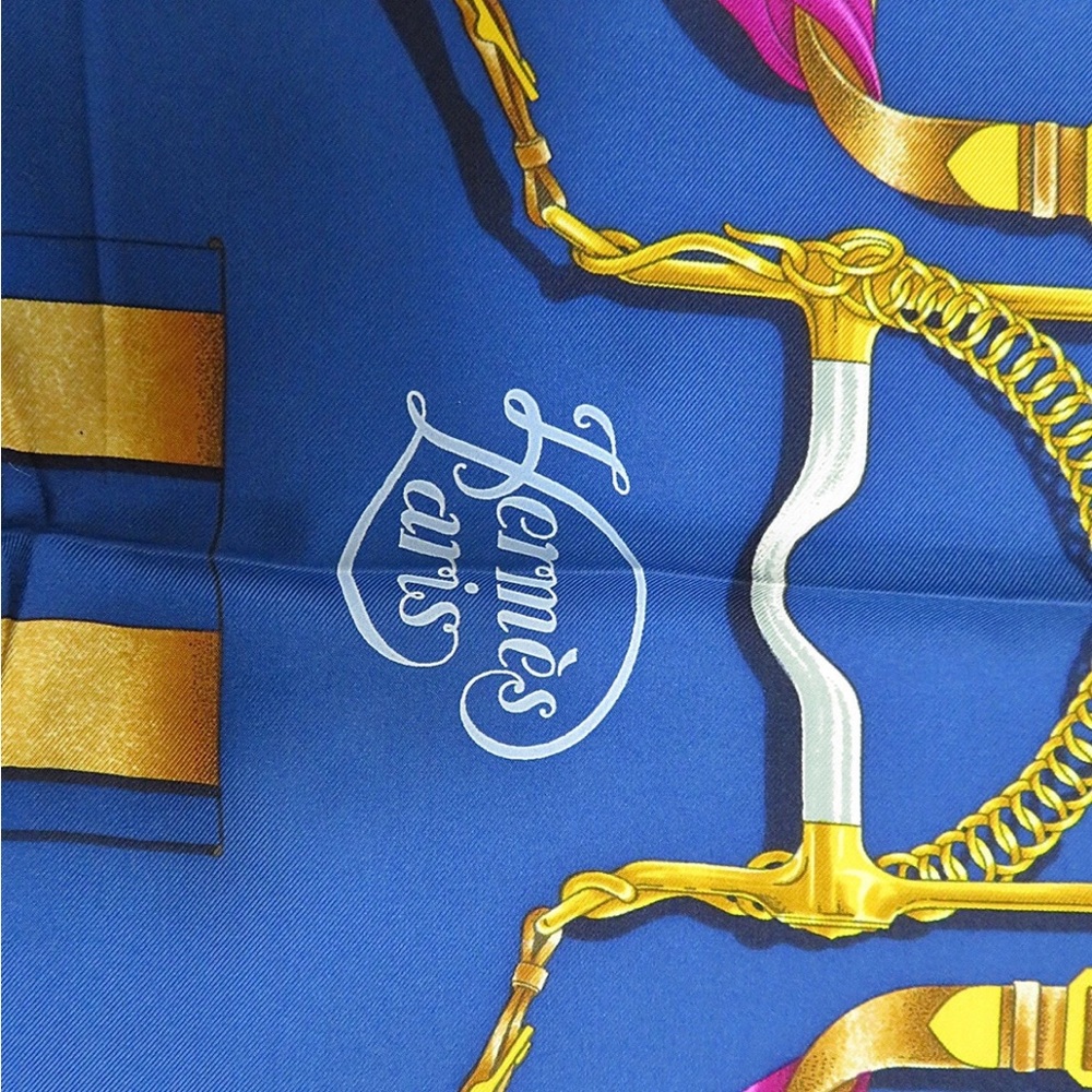 Hermes Blue and Gold Silk Scarf - Picture 8 of 11